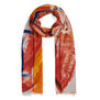 Painterly red and blue wool scarf